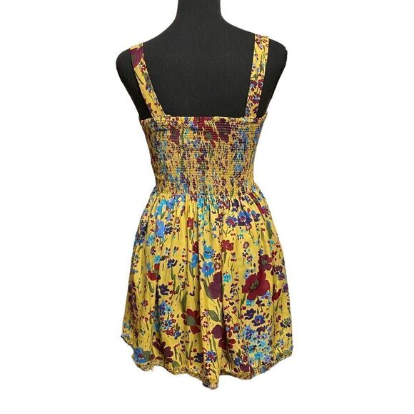ZARA Mustard Yellow Floral Smocked Mini Dress Top - Picture 5 of 10
